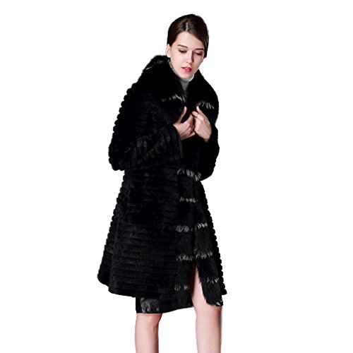 Fur Story Women's Long Real Rabbit Fur Coat with Fox Fur Placket Coat3
