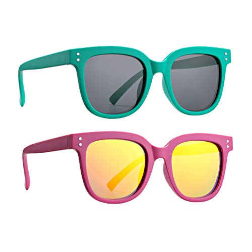 Polarized Sunglasses For Kids Butterfly Toddlers Shades - Ages 2-10, Unbreakable, 99% Uva Uvb Protection 2Pack (Rose Red/Red Mirrored+Matte Green/Grey) #TOP3