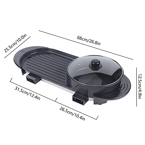 2 In 1 Portable Electric Hot Pot Grill Smokeless,Multifunctional Teppanyaki Hot Pot Grill Barbecue Set Korean Hot Pot Grill Indoor Large Capacity Non-Stick Hot Pot Grill,26.77X10.43X4.92Inch,2200W #TOP2