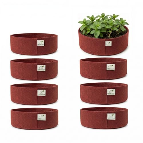 Image of 400 GSM Geo Fabric Round Grow Bags 18x6 Inch, Red Planting Bags for Terrace and Kitchen Gardening Pack of 8