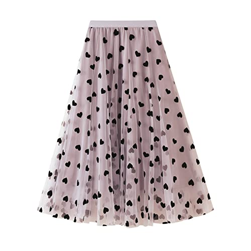 DISSA Jupe Mi-Longue Femme en Tulle Rose Jupe Taille Haute avec Motif Coeur Jupe Trapèze pour Femme,Taille Unique,SK1200 Cover
