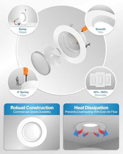 Image of Sunco 4 Inch LED Recessed Lights Retrofit, Dimmable Can Lighting, 660 LM, 11W (40W Equivalent), Selectable CCT 2700K /3000K /3500K /4000K /5000K, Smooth Trim, Damp Rated UL 1 Pack