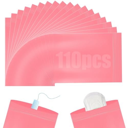 Image of 110pcs Sanitary Napkin Disposal Bags, Women Tampon Disposal Bags, Sealed Opaque Feminine Hygiene Disposal Pads Bag for Privacy, Pink