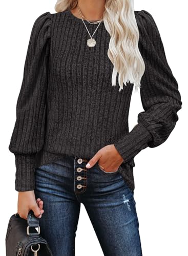 Image of MIHOLL Women's Puff Long Sleeve Shirts Casual Knit Blouses Crew Neck Elegant Tunic Tops