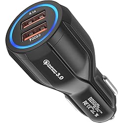 Cargador Celular Auto Encendedor Hoppac Cargador de Coche USB, 2 Puertos Cargador de Coche, Quick Charge 3.0 Cargador Encendedor USB Compatible con iPhone, iPad Samsung Galaxy S10/S9/S8, Huawei, Xiaomi, Negro