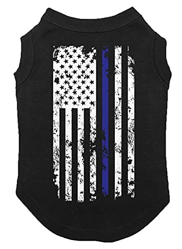 Blue Line American Flag - Dog Shirt (Black, Large)