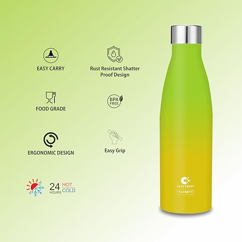 Image of Clay Craft Vacbott Gerald Dual Tone Insulated Double Wall|18 Hours Hot and 24 Hours Cold Water Bottle Vacuum Insulated|Thermosteel|Flask 500ml Bottles|BPA-Free|BIS Certified|1Year Limited Warranty