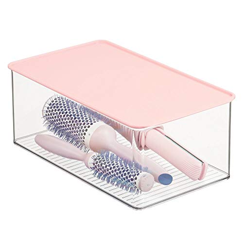 mDesign Bathroom Plastic Stackable Storage Box Container, Hinged Lid - Cabinet, Vanity Organizer