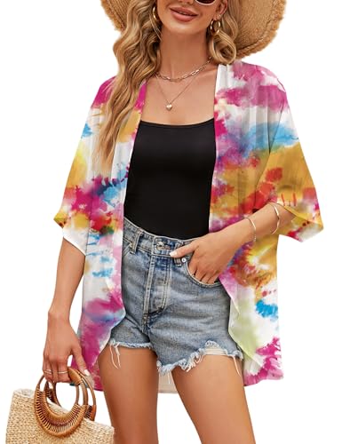 Image of Chunoy Women Short Sleeve Chiffon Kimono Beach Swimsuit Cover Up