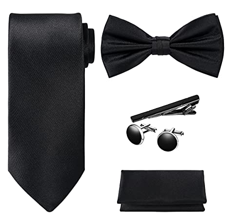 Image of Tie G .5pcs Tie set in a gift box : Tie sets : Solid color Neck tie,Satin Bow tie,Pocket Square, Lapel, Cuffs link