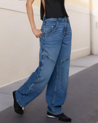Kedera Mid Rise Barrel Baggy Carpenter Jeans for Women Wide Leg Denim Pants Baggy Boyfriend Cargo Jeans3