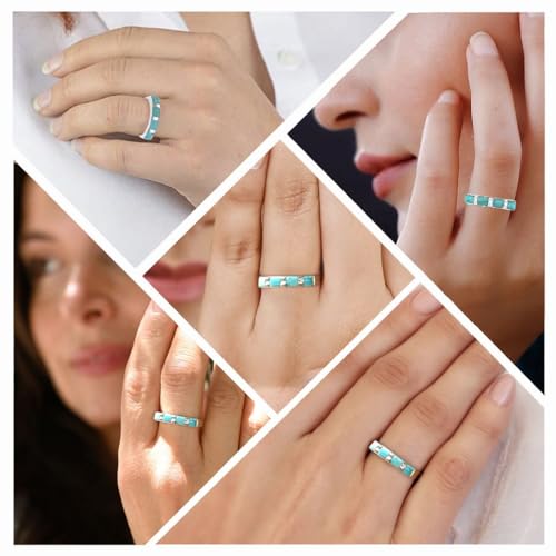 shop lc turquoise rings for women 925 sterling silver band boho turquoise jewelry for women santa fe style promise rings birthday gifts for womens