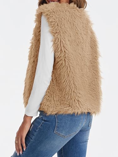 Tankaneo Womens Faux Fur Vest Cropped Sleeveless Warm Winter Shaggy Open Front Outerwear Vest3