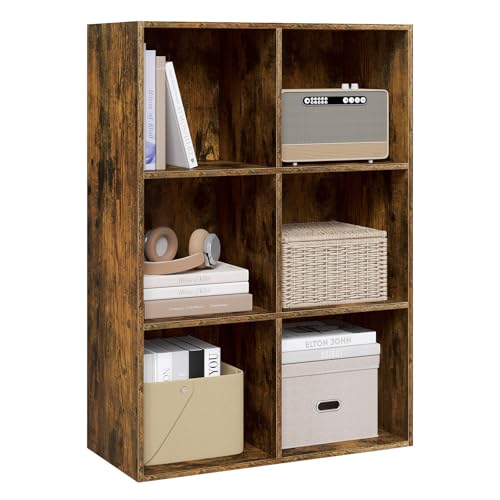 WOLTU Bibliothèque Étagère Rangement, avec 6 Cubes, Étagère Cube, Meuble Casier Rangement Cube, en Bois d'Ingénierie, Marron Rustique, 29x89x59,6 cm