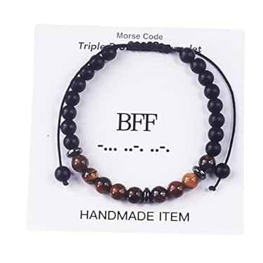 AMAZON - Morse Code Bracelets for Women/Mens/Best Friend/Couples,Ediseng Crystal Beaded Bracelet,Tiger Eye Beads/Hematite Beads/Black Onyx Beaded Bracelet with I Love You/BFF/Miss You Cards (BFF Cards)