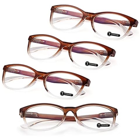 TERAISE 4-Pair Blue Light Reading Glasses Lightweight Reader for Women Anti Glare UV Filter Computer Glasses Anti Eye Strain Presbyopic Glasses with Spring Hinge for Newspaper/Mobile Phone(+350) Cover