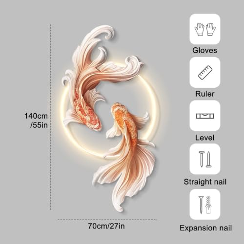 Obraz Ścienny 3D Karp Koi z LED Dekoracja Feng Shui Dekoracja
