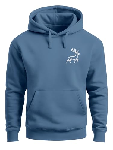 Neverless® Hoodie Herren Print Aufdruck Hirsch Wald-Tiere Kapuzen-Pullover Männer Outdoor Fashion Streetstyle Indigo-Blue XL