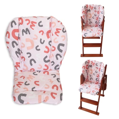 Image of Kocpudu High Chair Cushion, Seat Cushion, Breathable Pad, with Baby High Chair Seat Belt, 2 Pieces, Soft and Comfortable, Make The Baby More Comfortable (Colourful Wave Stripes) (Pink)