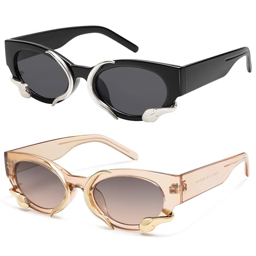 Trendy Sunglasses for Women Men Vintage Narrow Cateye Metal Snake Sunnie Y2k Accessories AP3621