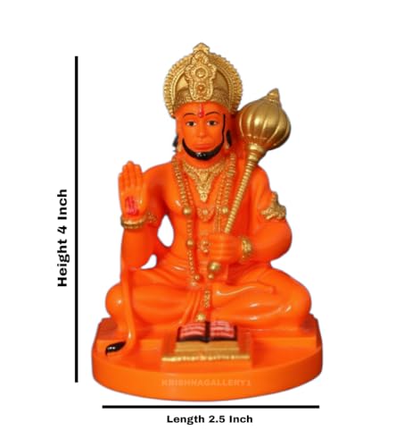 Image of KRISHNAGALLERY1 Polyresin Orange Hanuman Bala ji Bajrangbali Murti Statue Idol for Home Pooja Office Decor Idol 4 Inches