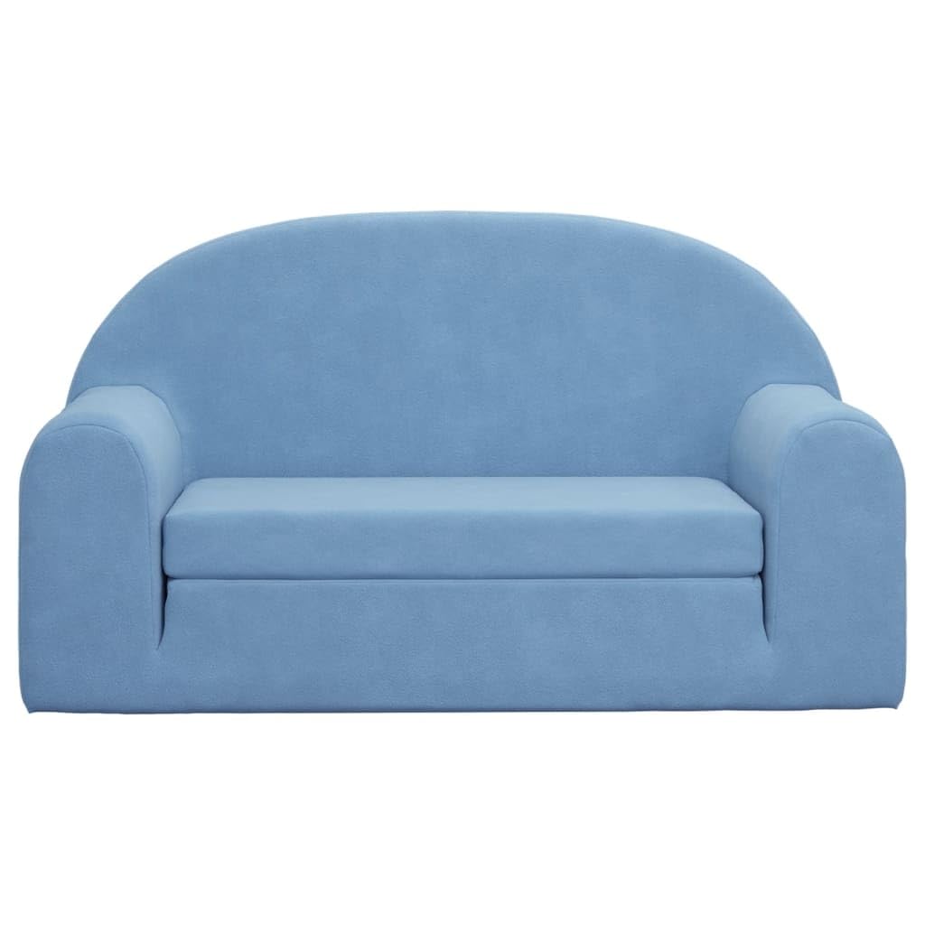 vidaXL Canapé-lit pour Enfants 2 Places, Lit de Jour avec Dossier et Accoudoirs, Lit d'Invité pour Tout-Petits Chambre Salon, Bleu Peluche Douce