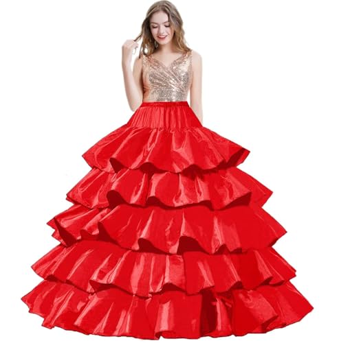 Genérico Enaguas Cortas para Mujer, 4 Aros 5 Volantes Crinolina Enagua, Una Línea Enagua, 4 Hoops 5 Ruffles Layers Petticoat, cancán Falda Skirt A-Line Underskirt, Accesorios de la Boda Enaguas(Rojo)