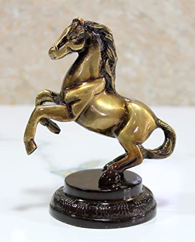 eSplanade Brass Standing Horse Rearing Horse Showpiece Centre Piece Figurine Sculpture - Decorative Items - Home Decor - Golden - 4.5