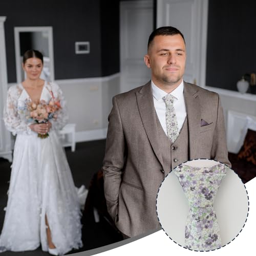 Image of Luckyvestir Ties for Men, Sage Green Cotton Floral Tie 2.76 inch Flower Printed Men's Neckties for Wedding /Groomsmen /Suit /Party