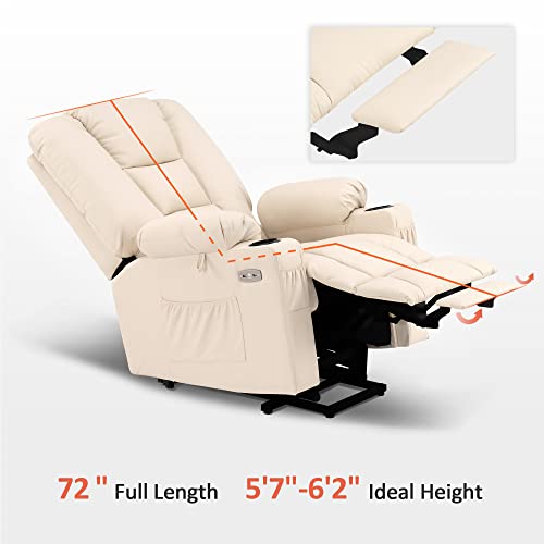 Mcombo Large Power Lift Recliner Chair With Massage And Heat For Elderly, Extended Footrest, 3 Positions, Lumbar Pillow, Cup Holders, Usb Ports, Faux Leather 7539 (Large, Cream White) #TOP1