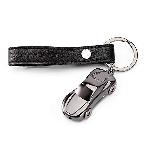 PG ONE Keychain Flashlight JOBON Zinc Alloy Car keychain with 2 Modes LED Light,The Leather Key Rings for Men,Women,Car Decorations(Black)