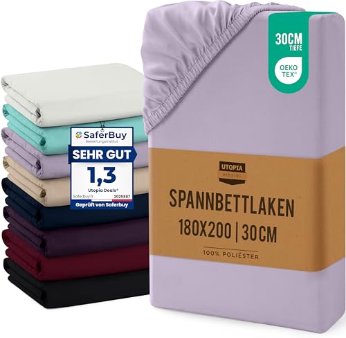 Utopia Bedding - Spannbettlaken 180x200cm Bis 30 cm - Lavendel - Oeko-Tex Zertifiziertes - Gebürstete Mikrofaser Spannbetttuch 1