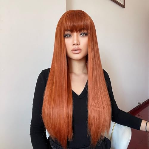 Perruque orange cheveux longs raides : évitez les teintures avec ce couvre-tête frange