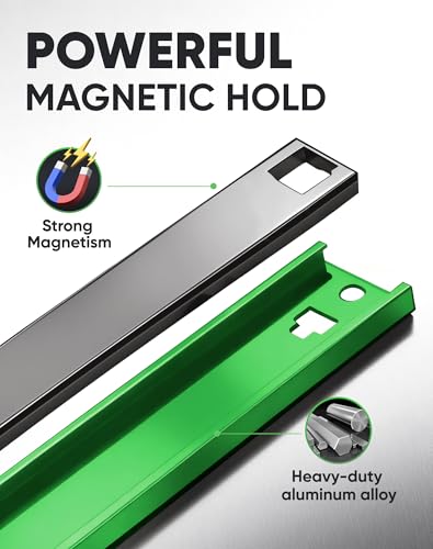 Image of ALOANES Magnetic Socket Organizer Set, 1 /4-Inch Drive Heavy Duty Aluminum Socket Rail Organizer, 360 Swivel Clips Socket Holder Kit for Toolbox Drawer Fit 1 /4-Inch x 14 Clips (Green, 1PC)