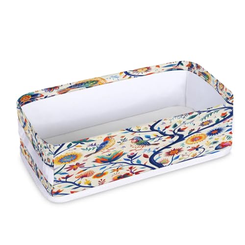 Tablerazzi Toilet Tank Topper Paper Basket with Handle, Mexico Floral Bathroom Storage Basket for Organizing, Ethnic Mexican Bird Small Fabric Storage Bins for Bathroom Decor
