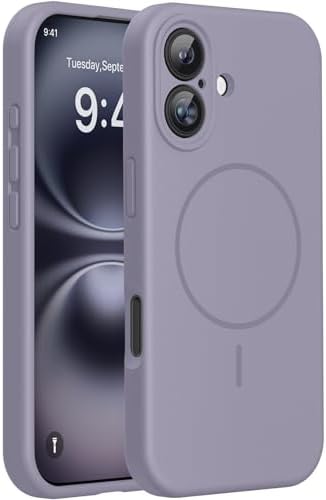 Miracase Kompatibel mit iPhone 16 Hülle, [weiches kratzfestes Mikrofaser-Innenfutter], kompatibel mit MagSafe, Flüssig Silikon Hülle mit stoßfestem Fallschutz für iPhone 16, Lavend