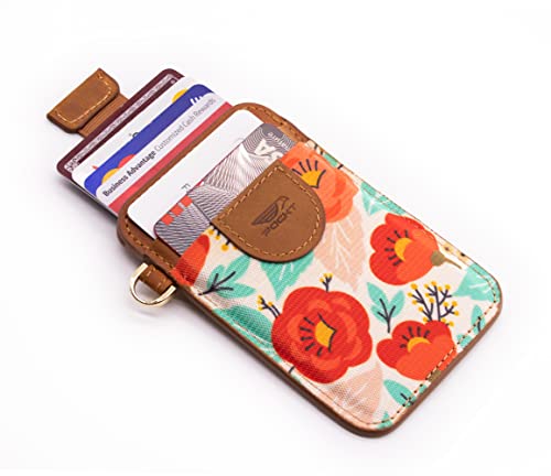 POCKT Slim Card Holder Wallet + Neck Lanyard for Keys Bundle for Women | Poppy4