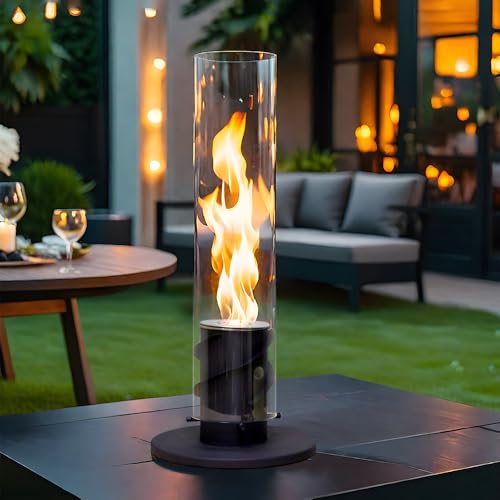 JHY DESIGN 44cm High Metal and Glass Fireplace Fire Bowl Pot Fire Pit for Yard Garden Patio