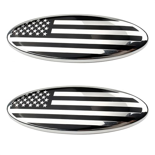 Image of 2 Pack Compatible for 2004-2014 F150 Front Grille Rear Tailgate Emblem, 9 inch Black Oval American Flag Emblem Fits 11-14 Edge, 11-16 Explorer, 06-11 Ranger, 07-14 Expedition