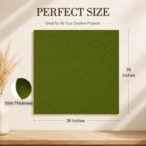 Image of Moss Green Large Felt Fabric 36 inch x 36 inch (1 Square Yard), 1mm Stiff Felt Sheet, Nonwoven Fabric for Crafts, DIY Projects, Art, Sewing, Lining & Decorations