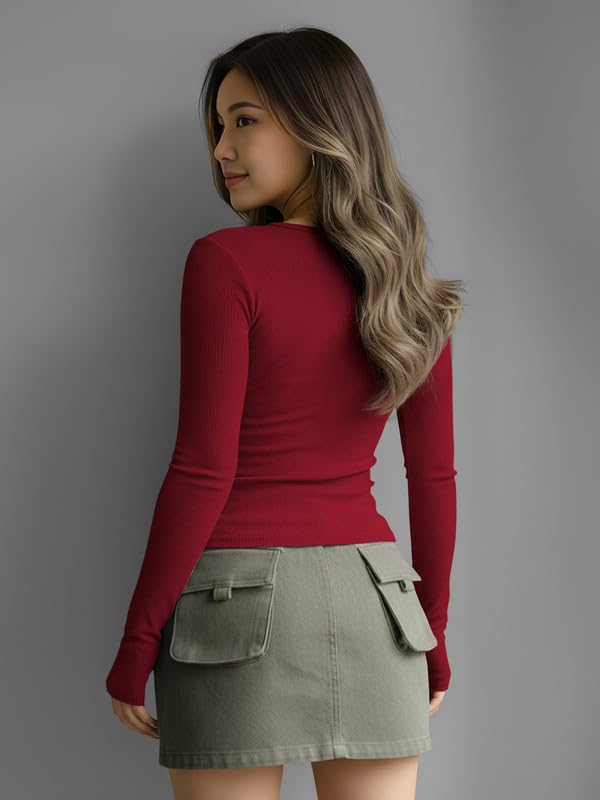 Image of Dream Beauty Fashion Women's Long Sleeve Slim Fit Top /T-Shirt Henley Neck Casual (BZF-Top-Saiyaara-1)