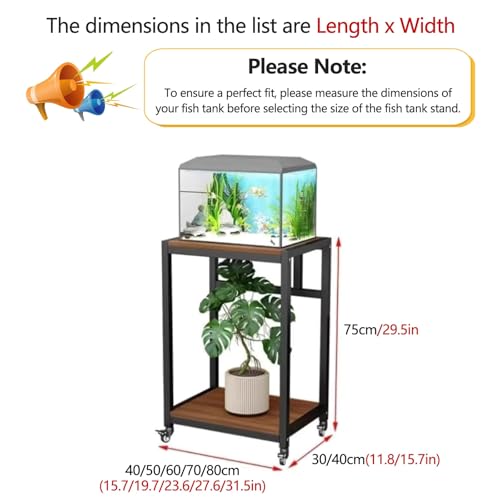 Support d'aquarium à roulettes 80x30 cm avec base pivotante à 360°