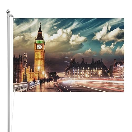 Drapeau de Londres Big Ben double face, bannière amusante résistante pour cour et intérieur
