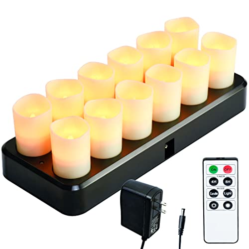 Telosma Inductive Rechargeable Votive Candles,Flameless Flickering Electric Candle With Timer Remote, Led Small Candle For Wedding Table Festival Home Decorations, Set Of 12 Amber Warm Yellow Light #TOP24