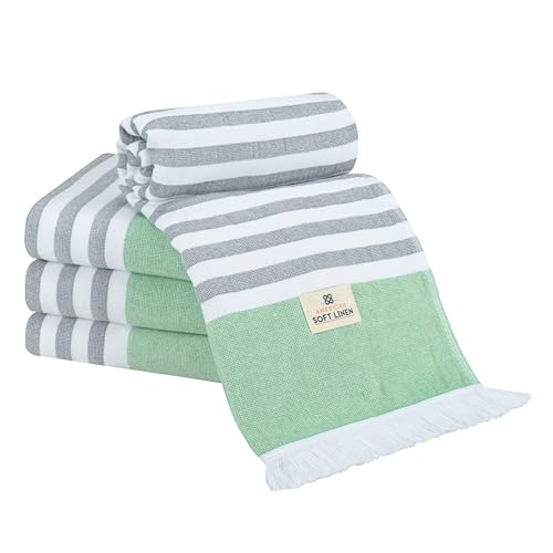 American Soft Linen Peshtemal Beach Towels, 100% Cotton Lightweight Sand Free Quick Dry Peshtemal Towels for Beach Pool, 35"x60", Green