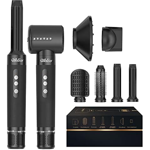 UKLISS Hair Dryer Brush with Diamonds, 2023 New 7 in 1 Air Styler with 110000 RPM High Speed Hair Dryer, Hairdryer Brush, Hair Diffuser, Hair Straightening Brush, Air Curling Wand, Concentrator Cover