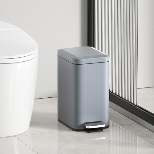 Image of 8L /2Gal Slim Step Garbage Can,Narrow Rectangle Garbage Container Bin,Small Bathroom Trash Can with Lid Soft Close，Foot Pedal Garbage Can for Bathroom,Bedroom,Office (8l-Gery)