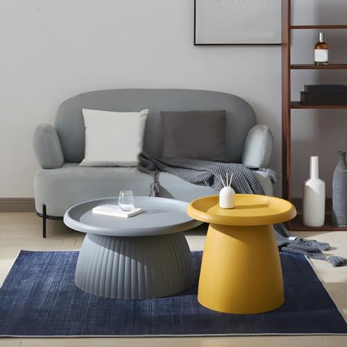 Moderna mesa de centro redonda – Diseño de hongo nórdico de plástico, mini mesa auxiliar simple para balcón, 71.1 cm de largo x 71.1 cm de ancho x 35.6 cm de alto