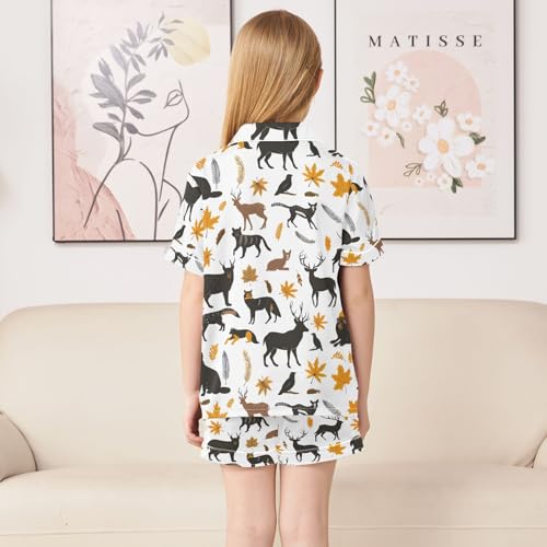 ALAZA Deer Bird Dog Pajamas Satin Pajama Set Short Sleeve Button Down Sleepwear4