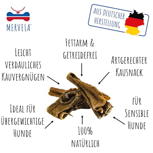 MERVELA Lammpansen für Hunde | 500 Gramm | Qualität aus Deutschland | 100% natürliche Kauartikel | getrockneter Kausnack ohne Zusatzstoffe